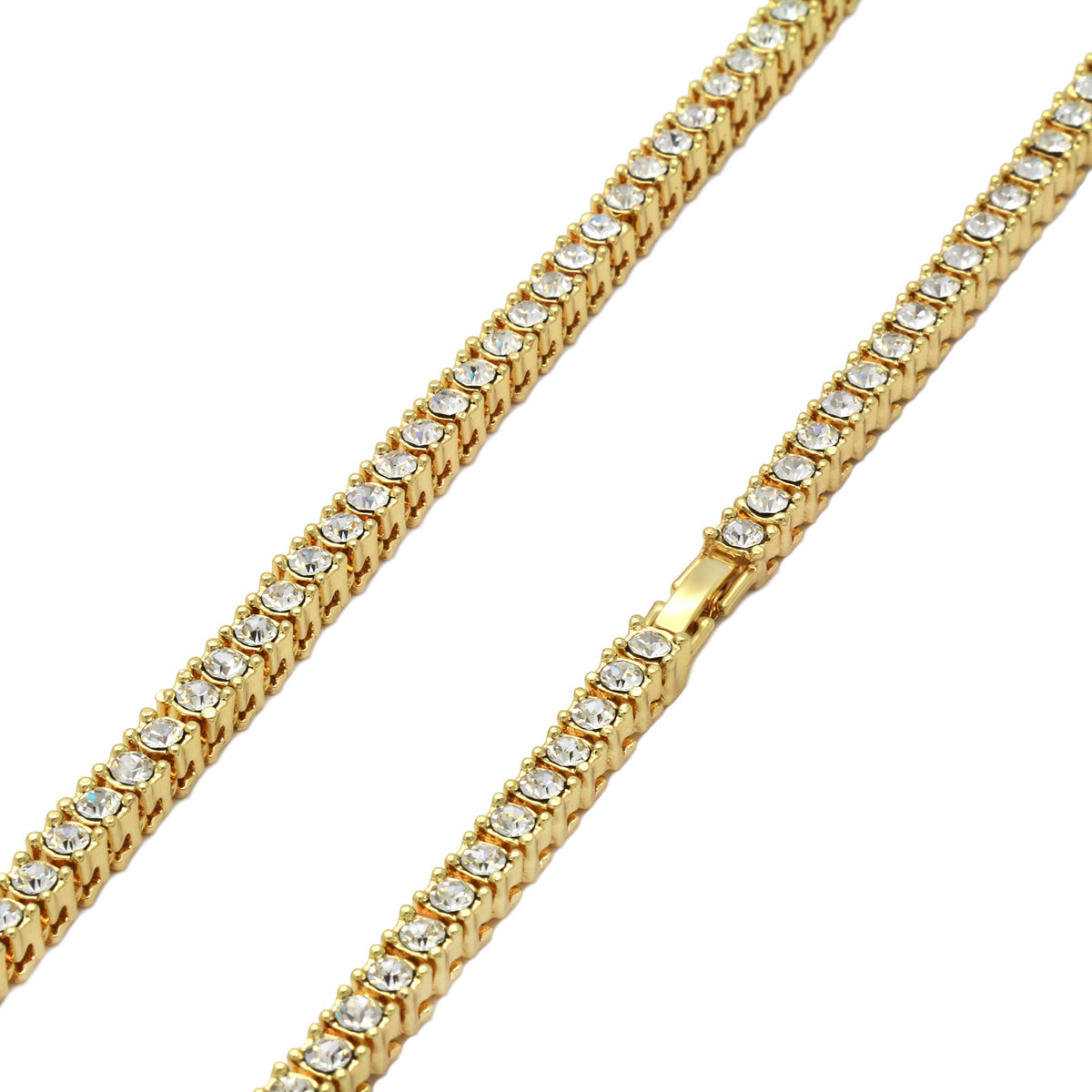 16k Gold Clear CZ Men1 Row Tennis Chain Necklace