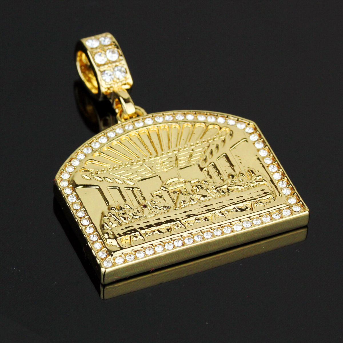 Men's 14k Gold Last Supper Pendant CZ 24" Cuban #98 Chain