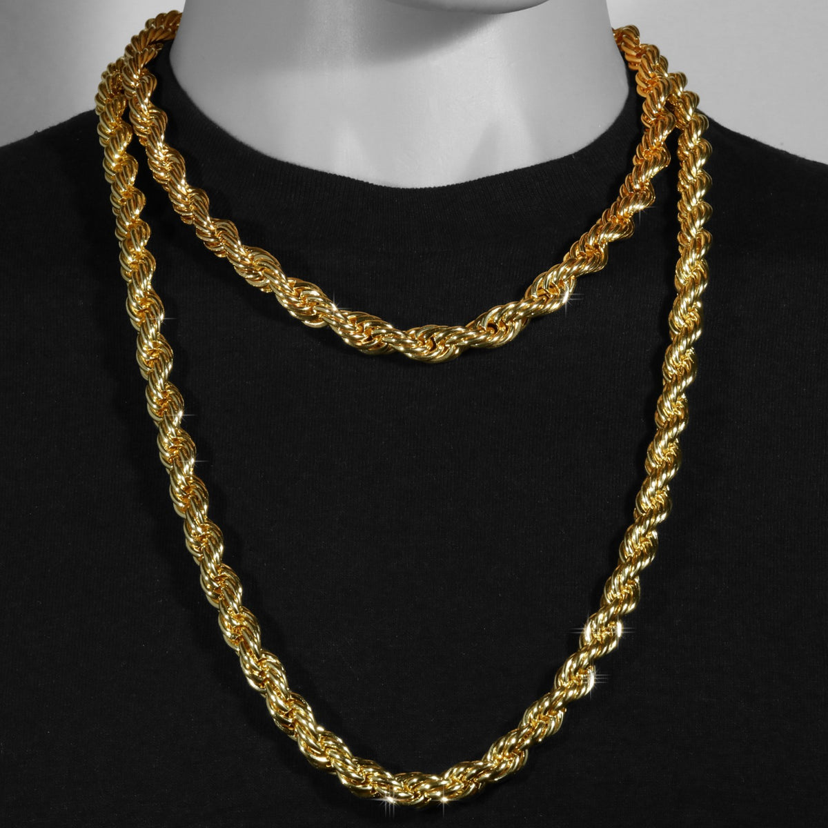 Rope Chain Necklace 10mm 20" + 30" Set 14k Gold Men's Jewelry