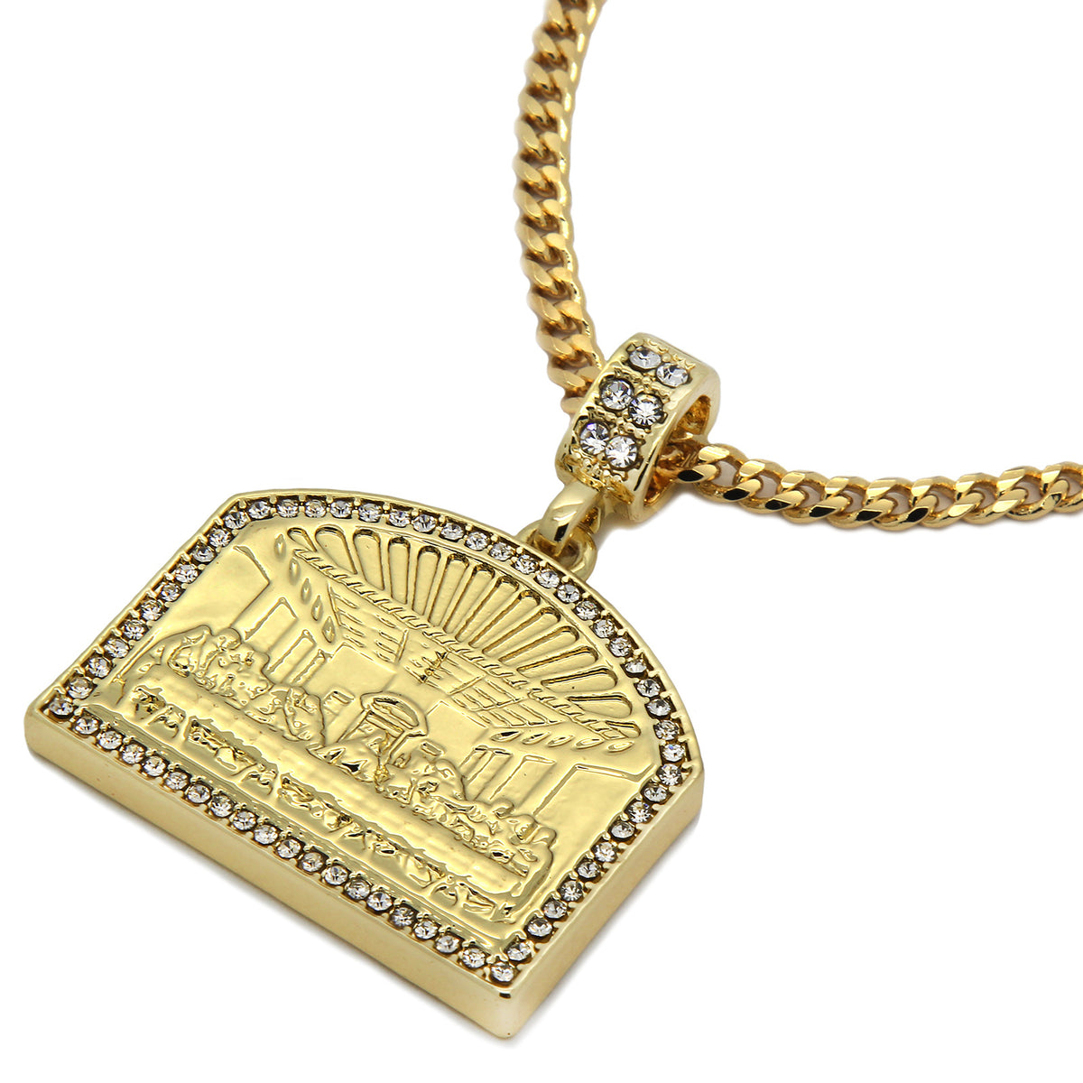 Men's 14k Gold Last Supper Pendant CZ 30" Cuban Chain Pendant