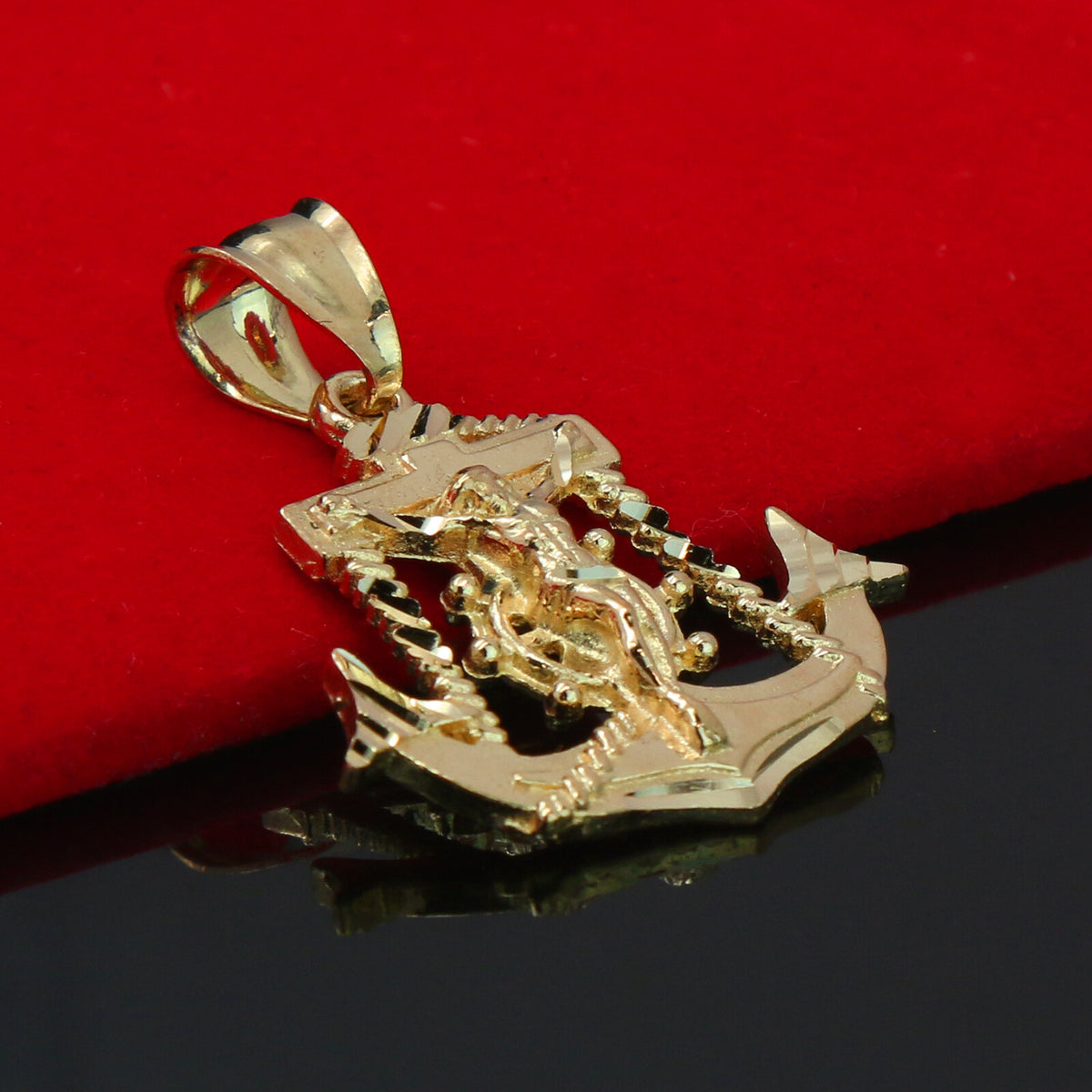 Jesus Anchor 14k Gold Pendant 5mm 24" Figaro Necklace Choker Chain