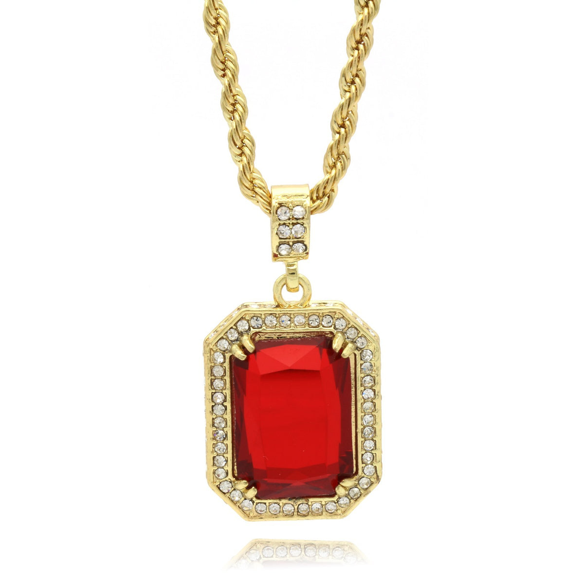 Men's 14k Gold Pendant CZ 24" Rope Chain