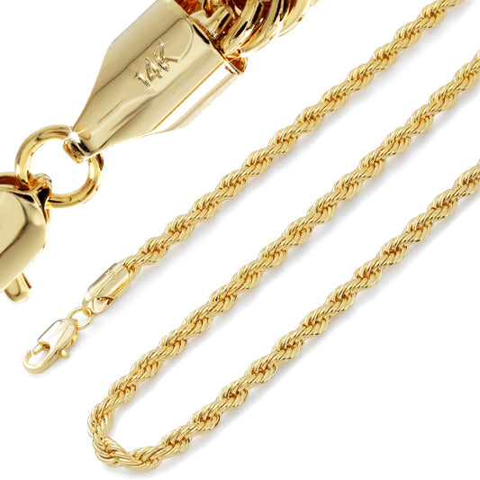 Men's Rope Chain Necklace 14k Gold 4mm 20-30" Women