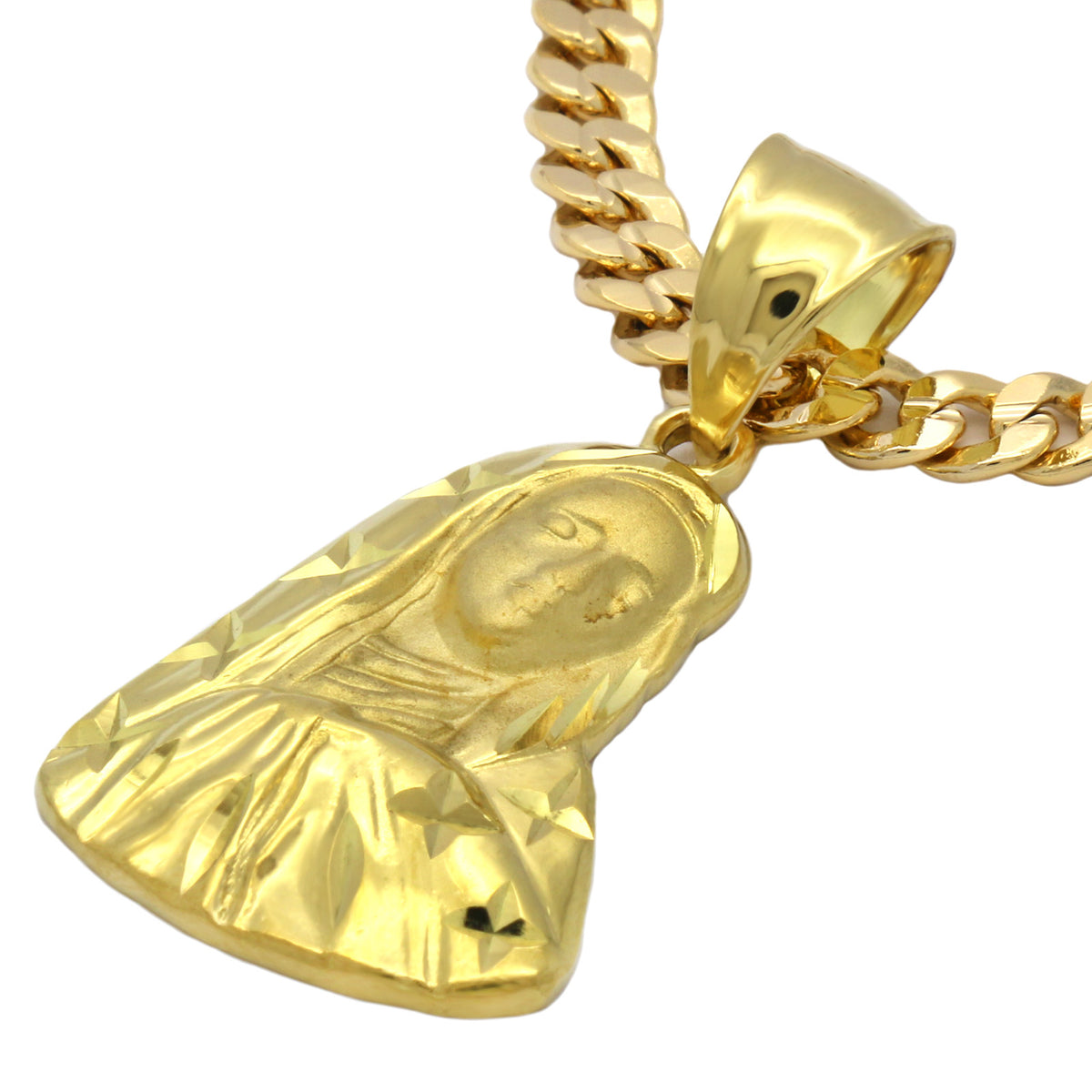 Men's 18k Gold Virgin Mary /star Pendant 5mm 24" Cuban Necklace Chain