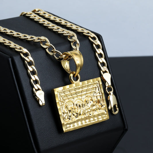 Last Supper Pendant 14k Gold 5mm 20" Cuban Necklace Choker Chain