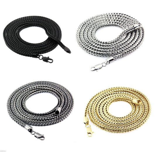 Black, Gold ,rhodium, Gun 3mm Franco Chain Necklace Chain