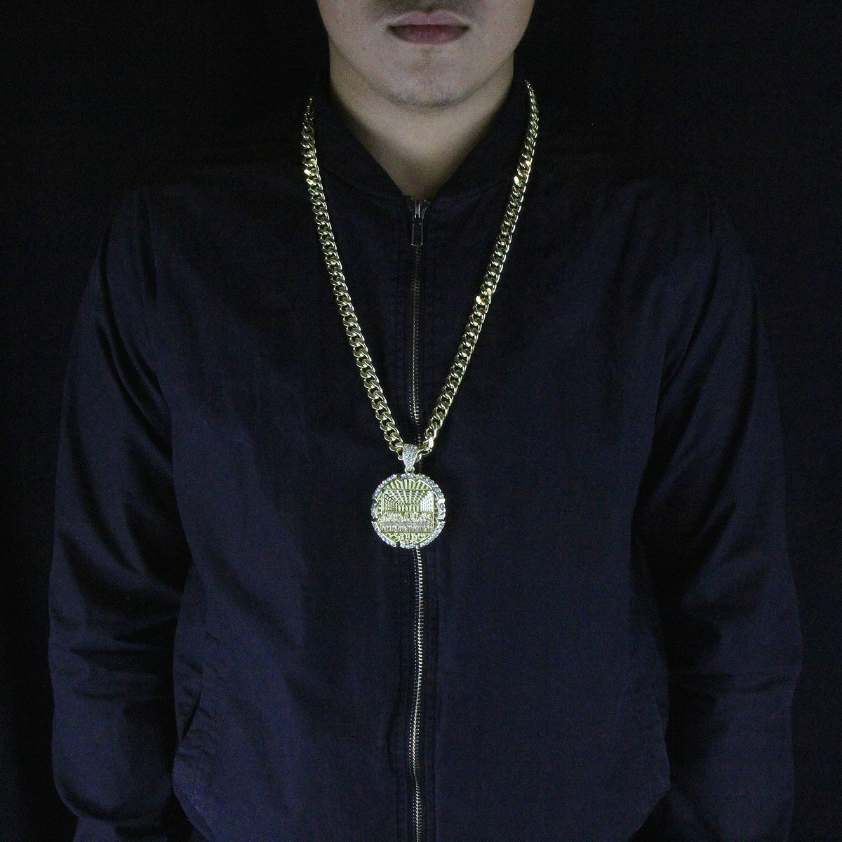 14k Gold Last Supper Pendant CZ 24" Cuban Link Chain