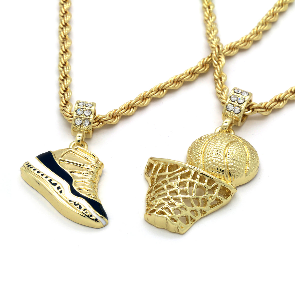 Gold Concord Basketball Pendant CZ 24" Rope Chain