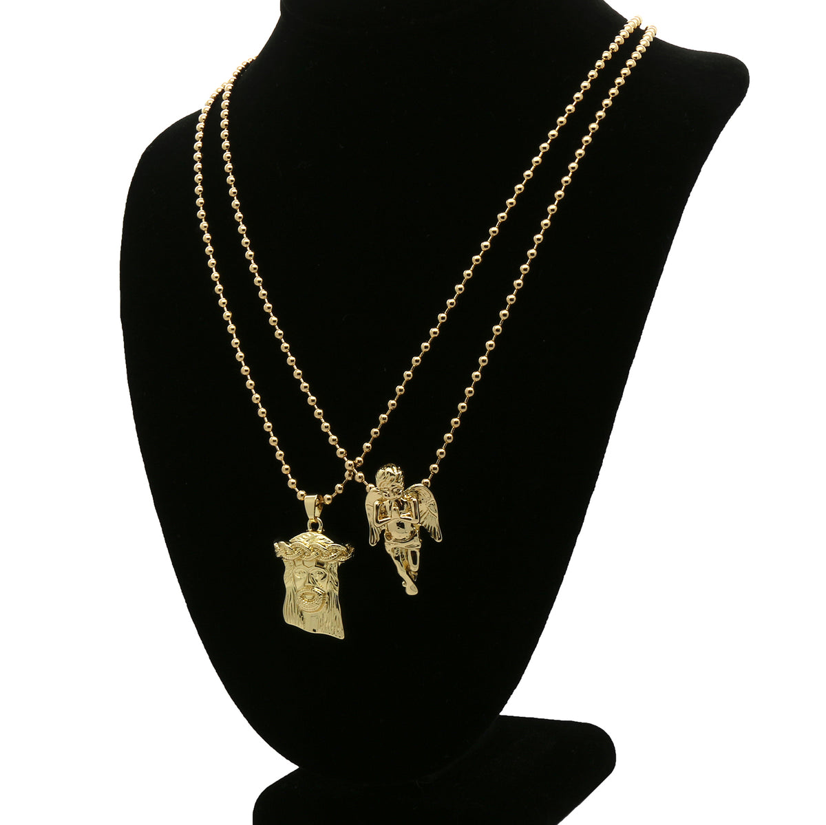 Men's Gold Jesus Angel Piece Combo Set Plain Pendant Chain Necklace