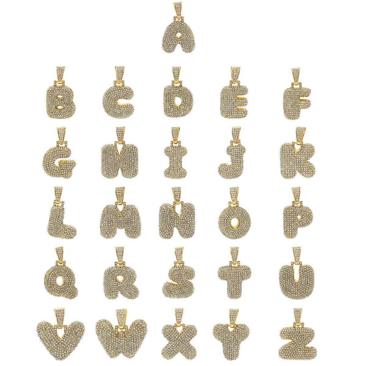 14k Rope Chain 4mm 20", 24" & 30"In Alphabet Bubble Letter Initial Gold
