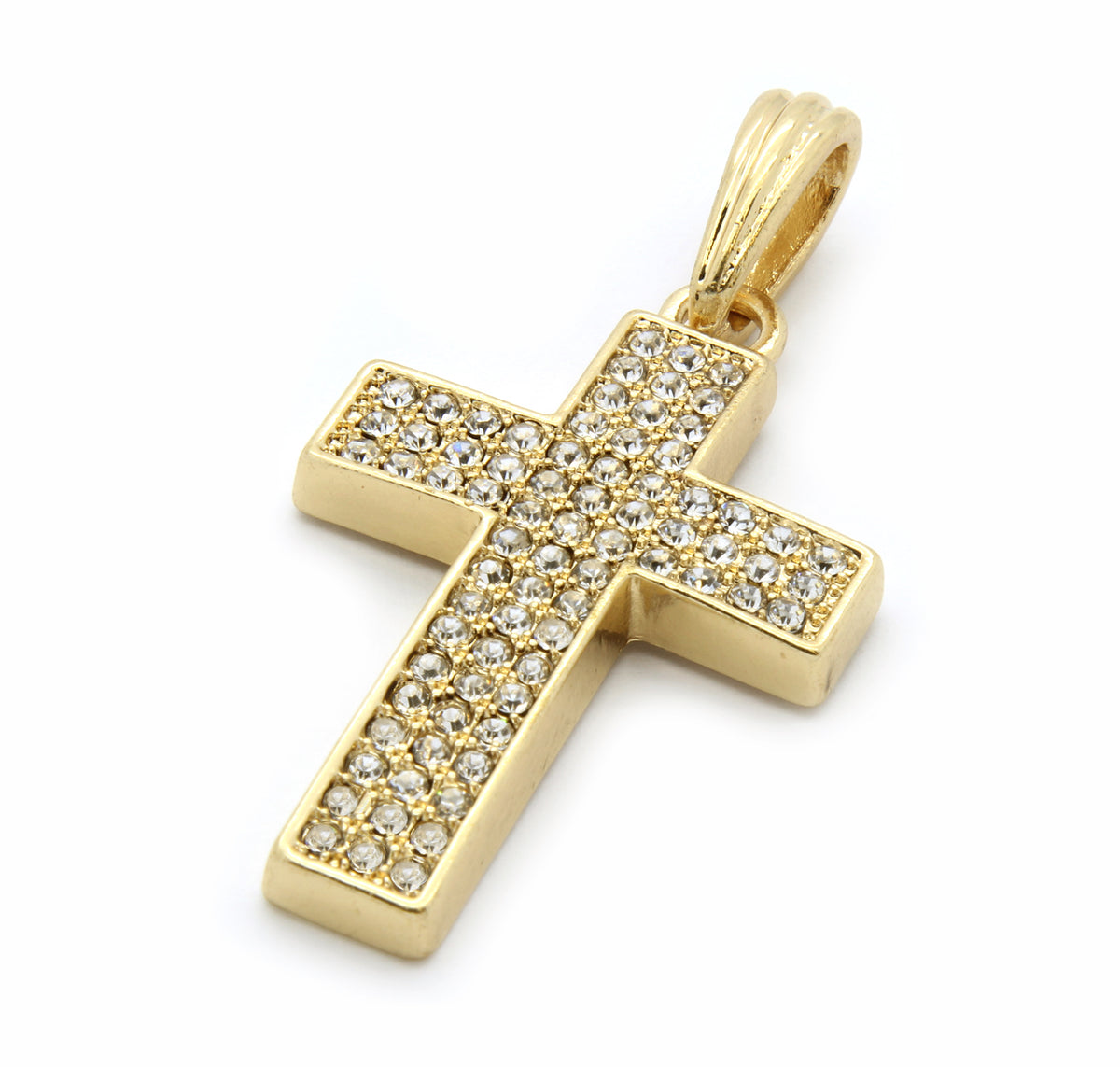 Men's 14k Gold Thick CZ Cross Pendant 24" Cuban Chain