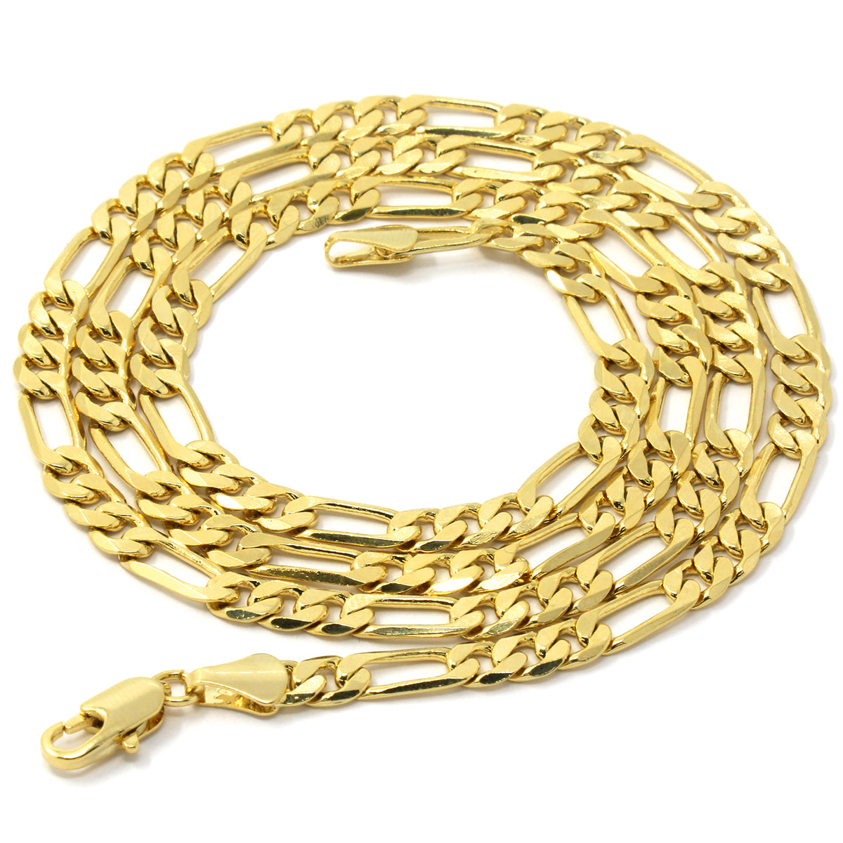 Men's 14k Gold Line Sharp Cross Pendant CZ 24" Figaro Chain