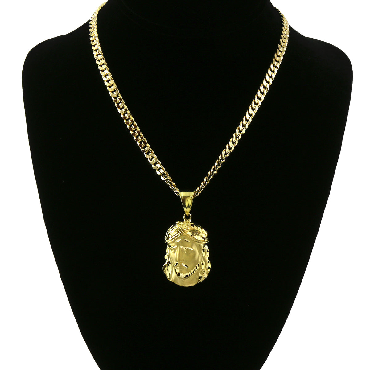 Men's 18k Gold Jesus Pendant 5mm 24" Cuban Necklace Chain