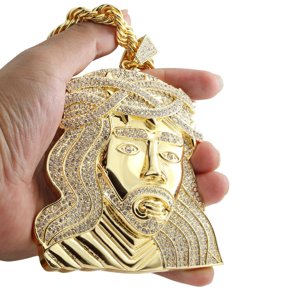 14k Rope Chain 10mm 24" & 30"In Curly Jesus Face Head Gold