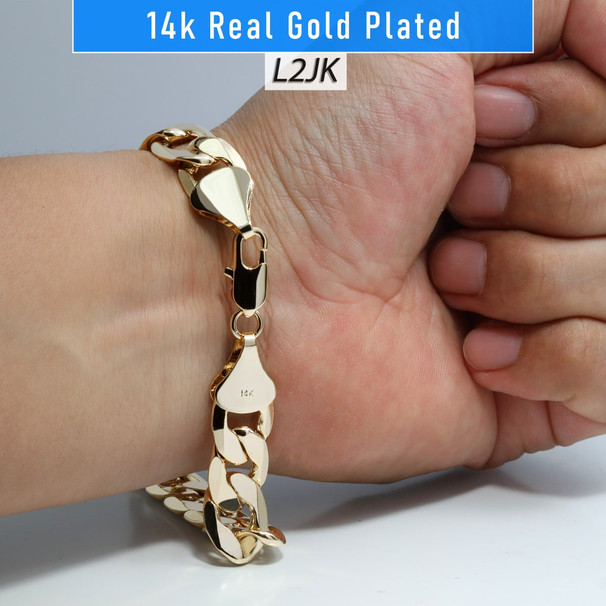 Figaro Link Chain Bracelet 12mm 8.5" 14k Gold Men's