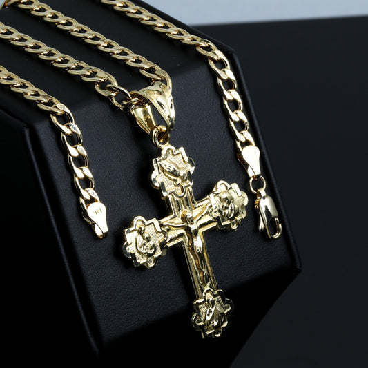 Prayer Jesus Cross 14k Gold 5mm 20" Cuban Necklace Choker Chain