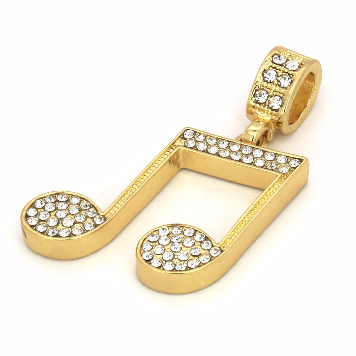 14k Gold Music Note Pendant Iced CZ 24" Cuban Necklace Chain
