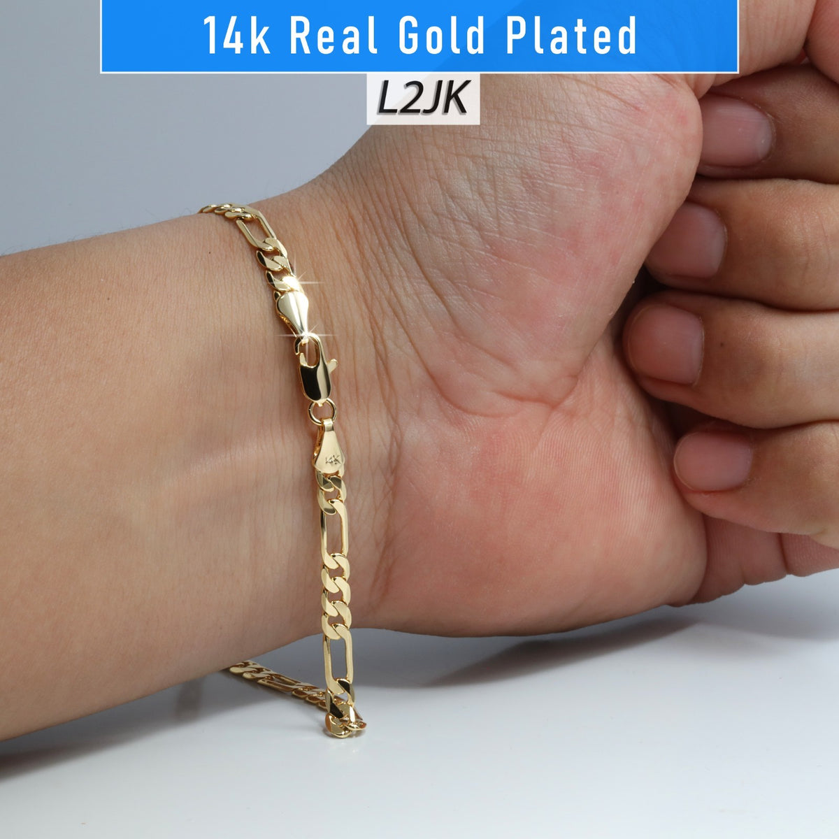 Figaro Bracelet Chain 14k Gold 4mm - 8"Inch Men's