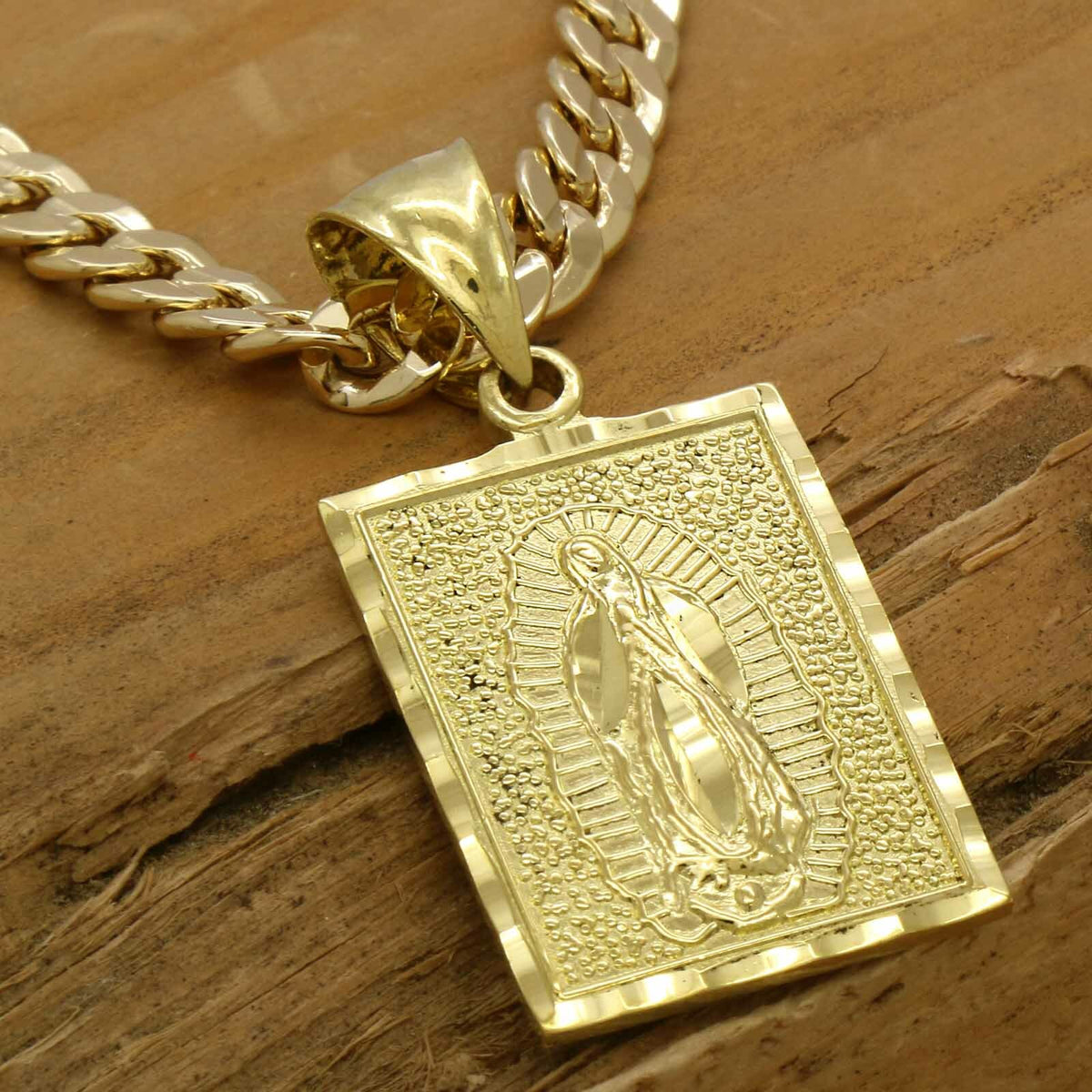 Men's 18k Gold Guadalupe Pendant 6mm 24" Cuban Chain (L)