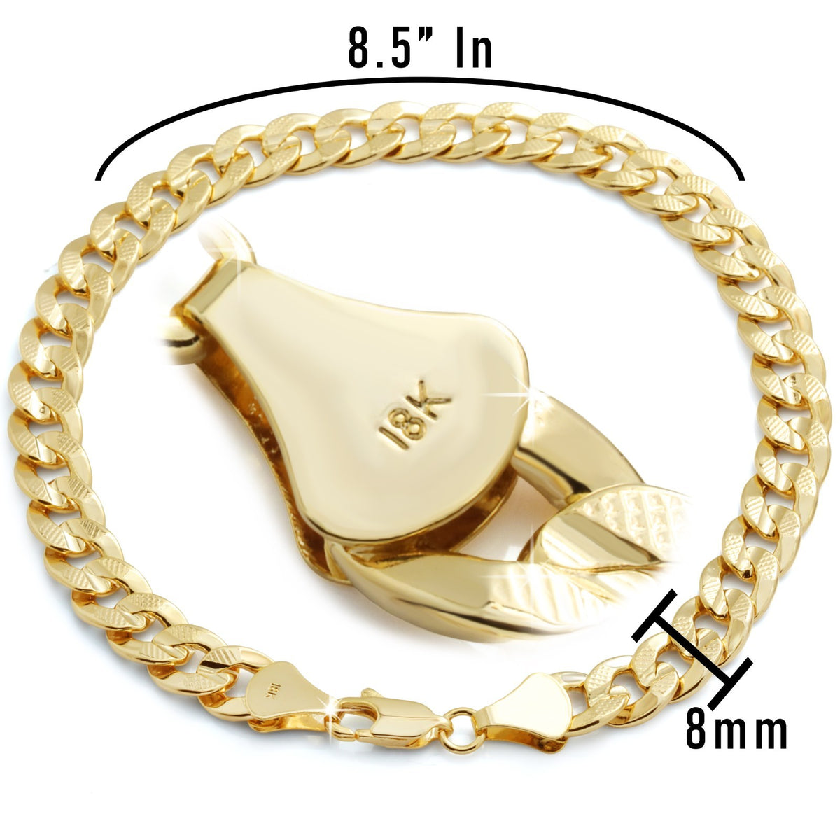 Cuban Link Bracelet 8mm - 8.5" 14k Gold Men Frost Chain