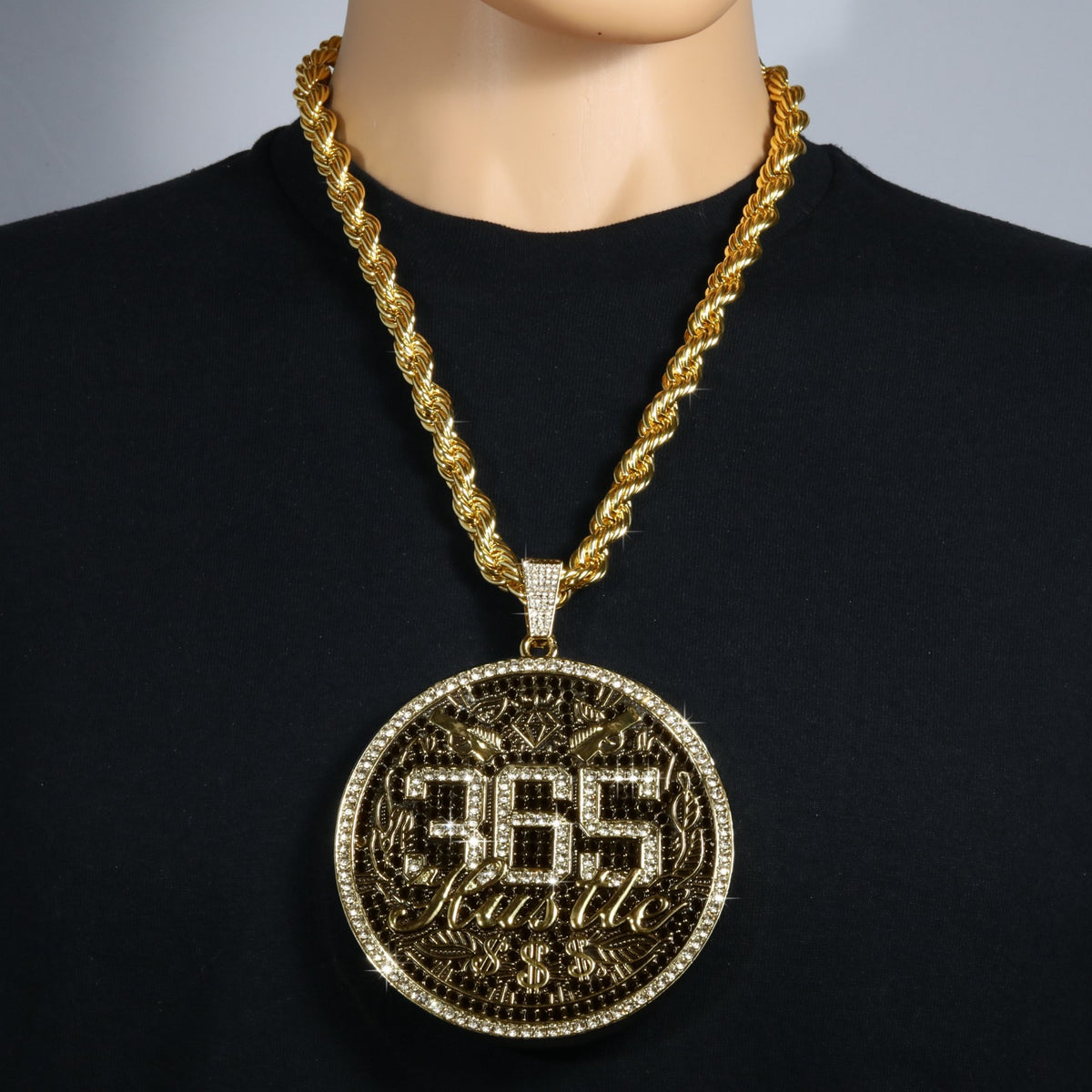14k Rope Chain 10mm 24" & 30" Medallion 365 Hustle Gold Men