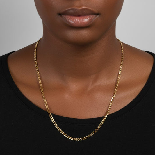 Bold 14k Gold Flat Cuban Chain Necklace 4mm – Slim Cuban Link Chain