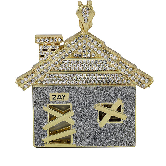 CZ House Trap Pendant Stardust 36" Rope Chain Jumbo Gold