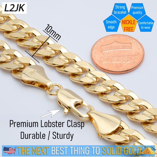 Concave Cuban Link Chain 10mm Bracelet 8.5" 14k Gold Men