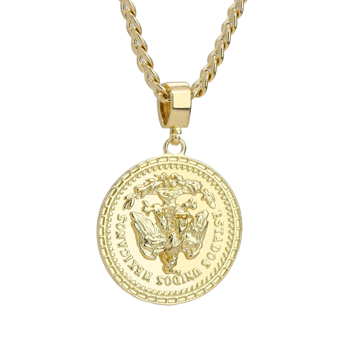 Plain Centenario 50 Pesos Pendant Cuban Chain Men's Gold
