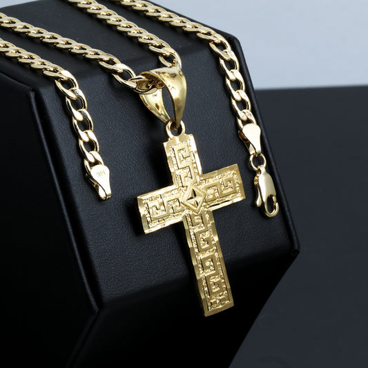 Star Greek Cross Key 14k Gold 5mm 20" Cuban Necklace Choker Chain