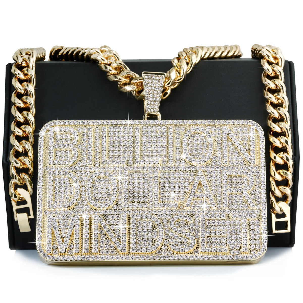 Miami Cuban Curb Chain Necklace 10mm 30In & Billion Dollar Gold Bar