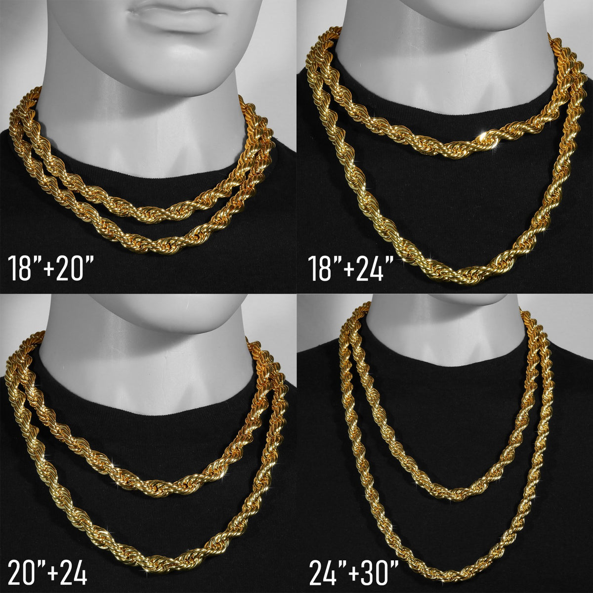 14k Rope Chain Necklace 10mm 18" 20" 24" & 30" Gold Men's Jewelry