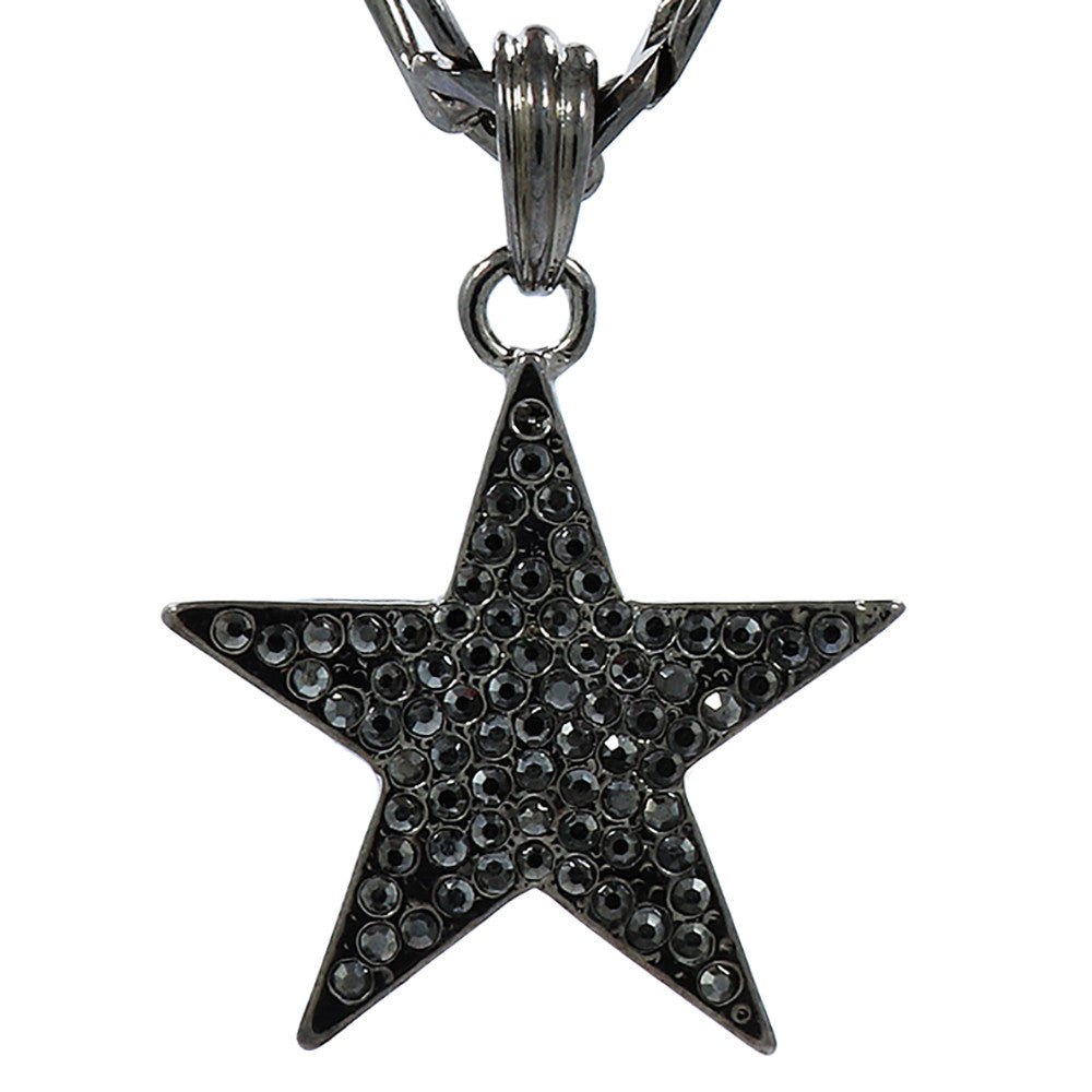 Star Pendant CZ Hematite 24" Gun Metal Figaro Chain Chain