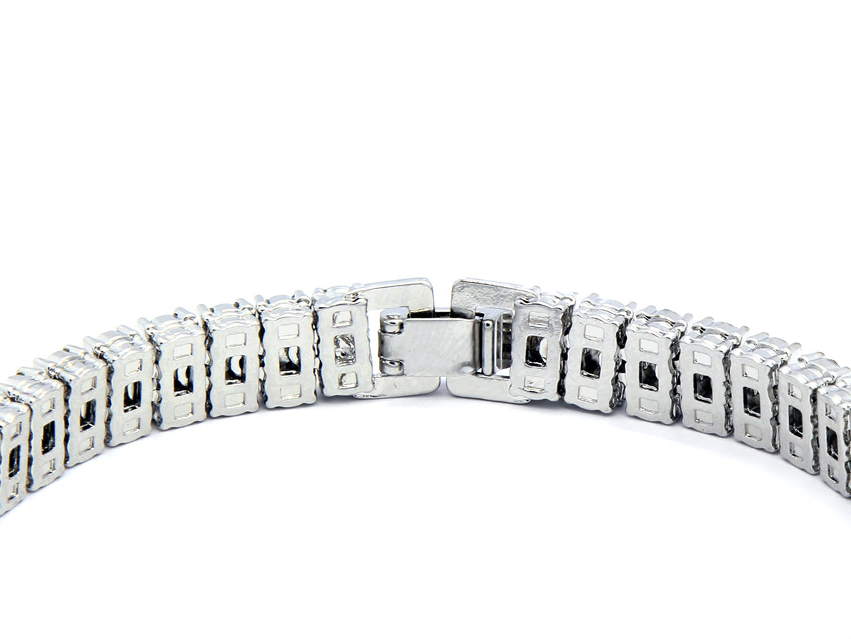 Men's Silver Clear CZ Stones 2 Row Bracelet 8"