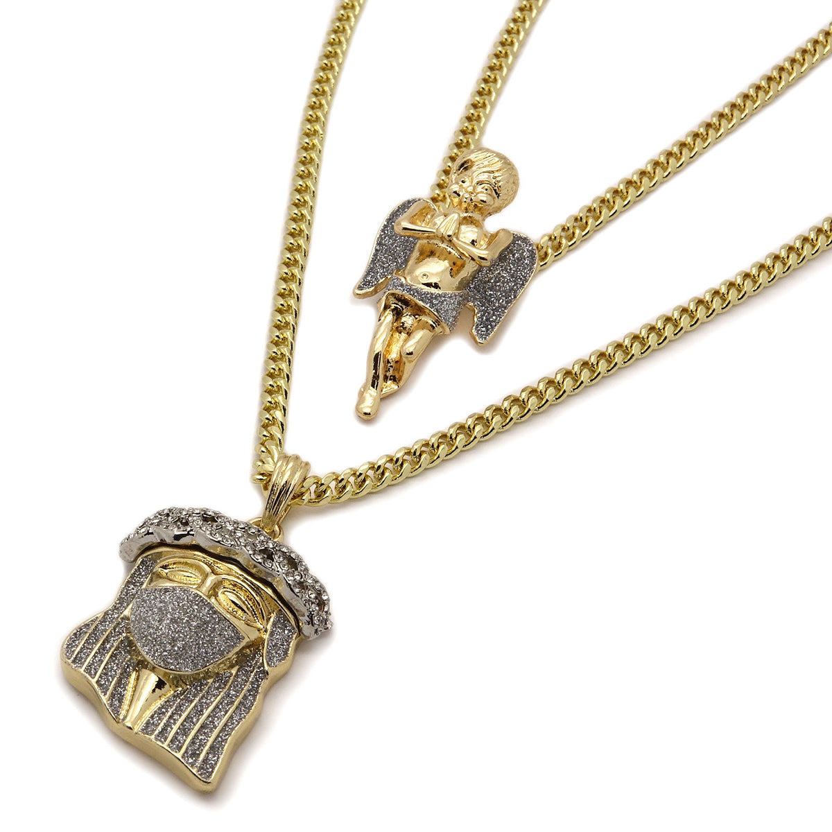 Gold High Jesus & Angel CZ 30" & 24" Cuban Chain