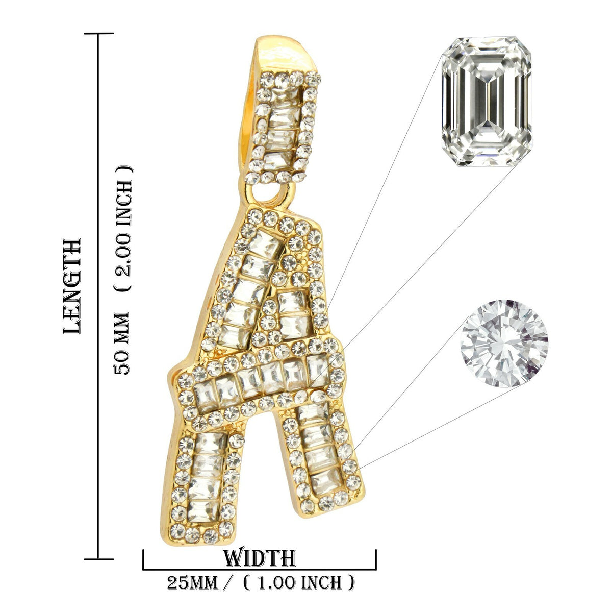 Initial Alphabet Letter Gold Cut Pendant CZ 24" Rope Chain