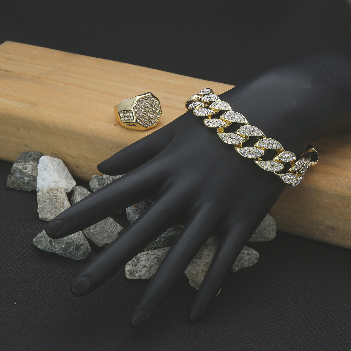 14k Gold 2pc Miami Cuban CZ Bracelet & Octagon Ring