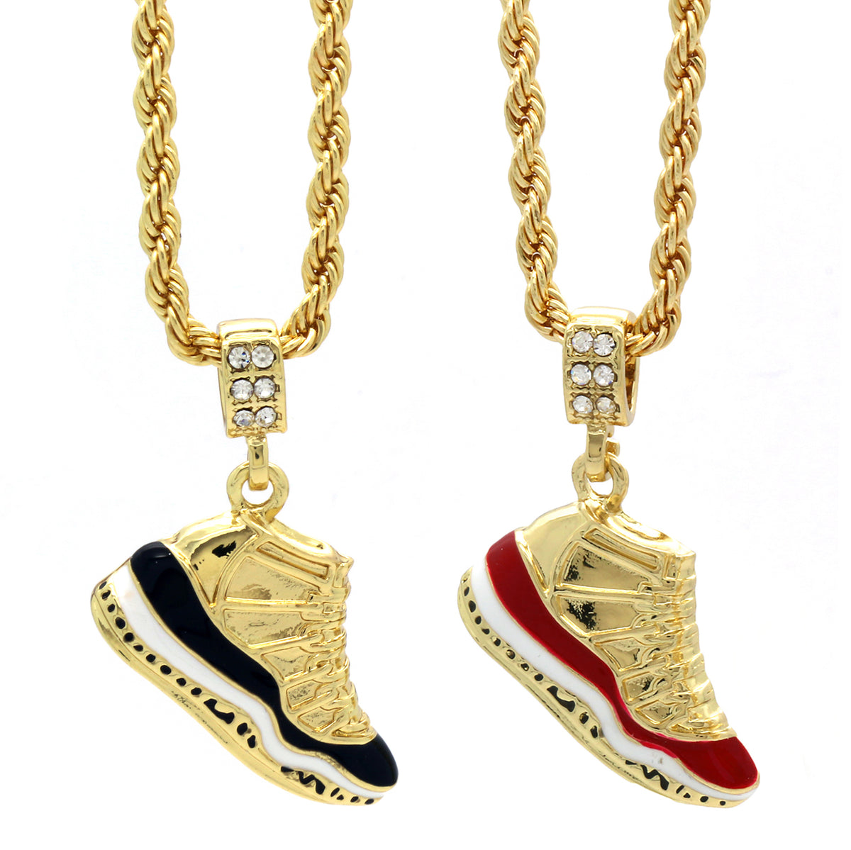 Men Gold Concord & Cherry Pendant CZ 24" Rope Chain