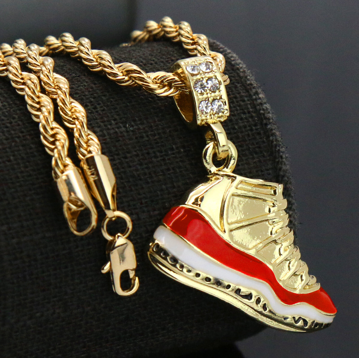 14k Gold "cherry" Pendant CZ 20" Rope Necklace Chain