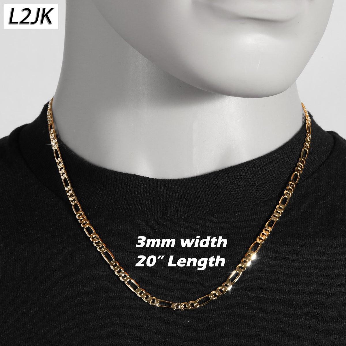 Figaro Chain Choker 14k Gold 3mm 20" for Men & Women