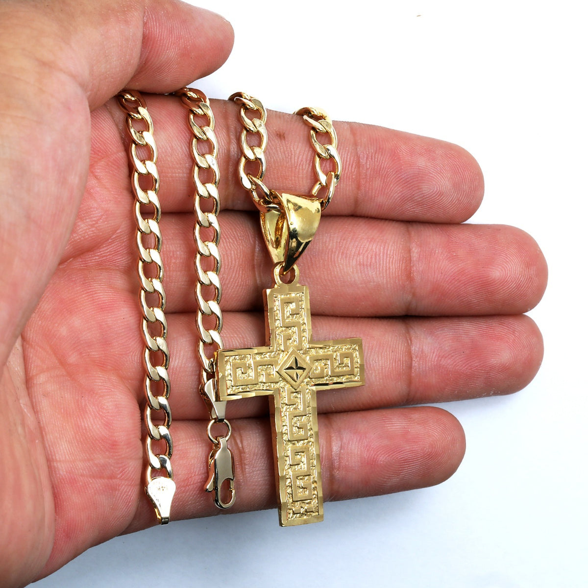 Star Greek Cross Key 14k Gold 5mm 20" Cuban Necklace Choker Chain