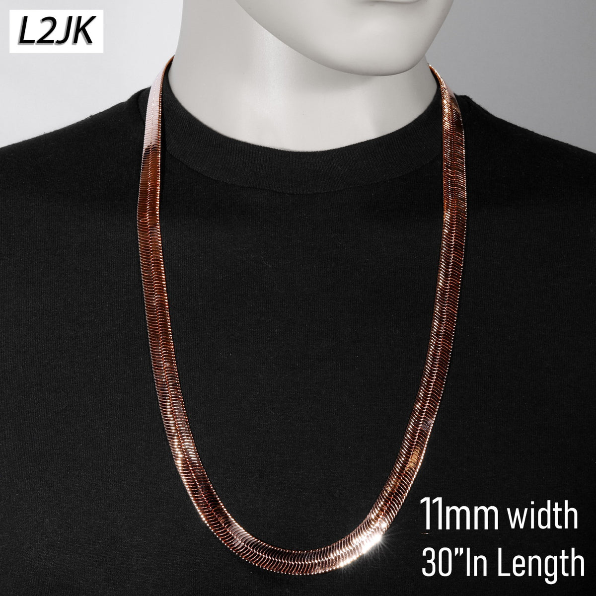 Chain Necklace for Men's 11mm - 30" Herringbone Rose Gold Women's