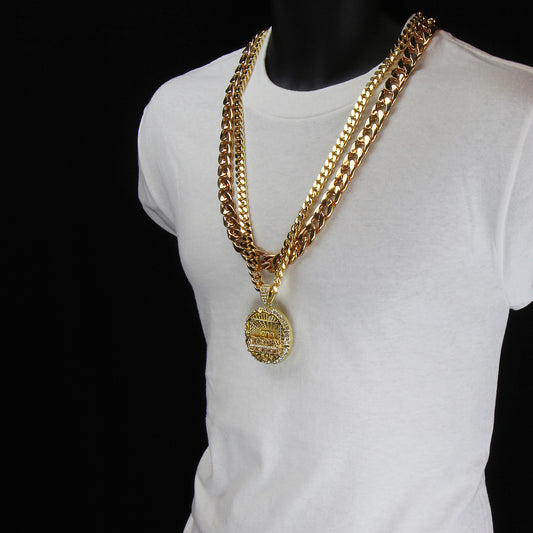 Men 14k Gold Last Supper Pendant Iced CZ Two 30" Cuban Chain