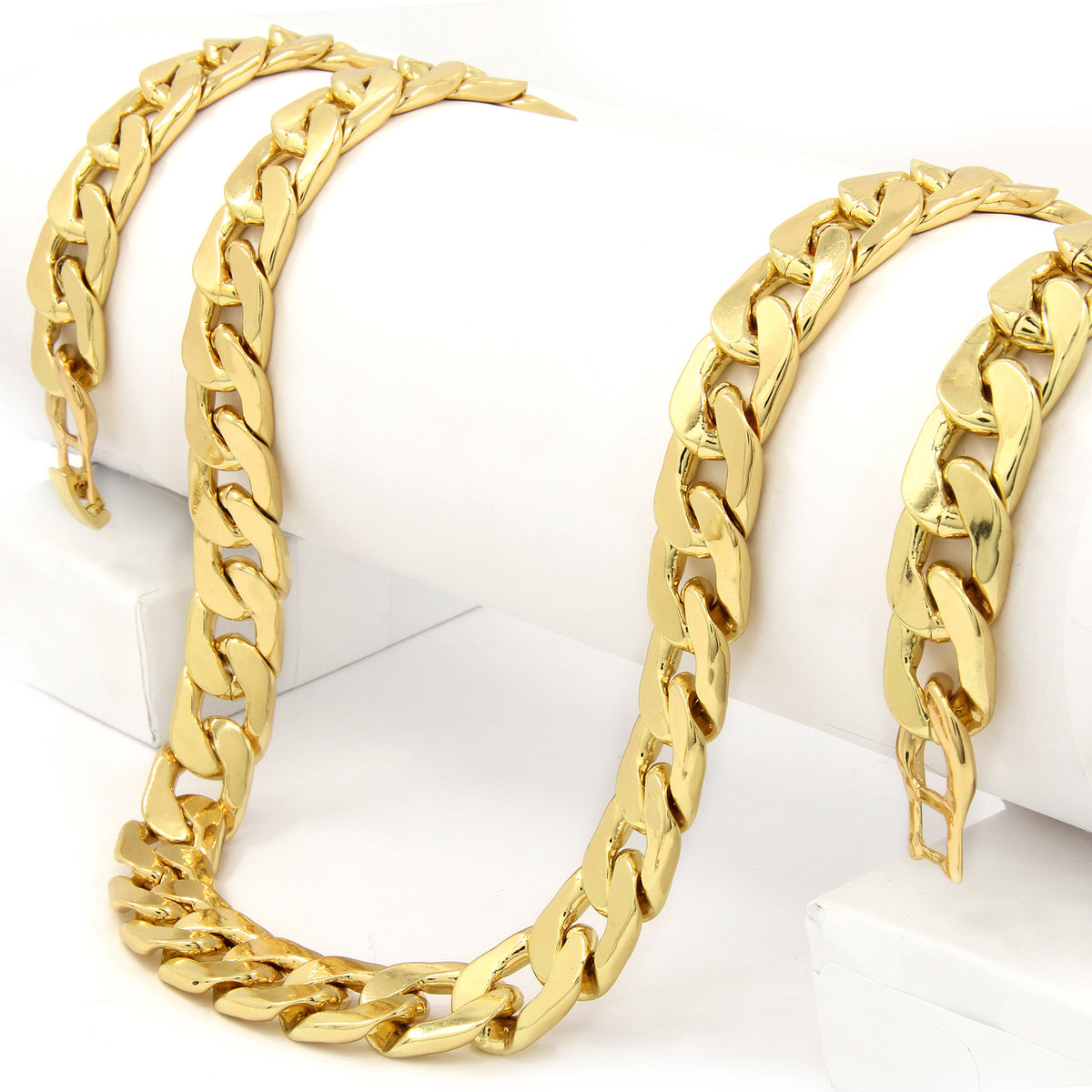 Gold Hollow Cross Iced CZ 30" Heavy Cuban Chain & Bracelet