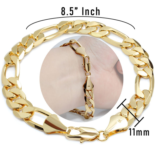 Figaro Link Chain Bracelet 11mm 8.5" 14k Gold Men's