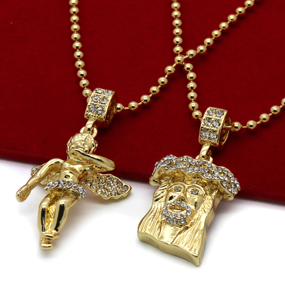 Men's Gold Jesus Angel Piece Combo Set CZ Pendant Chain