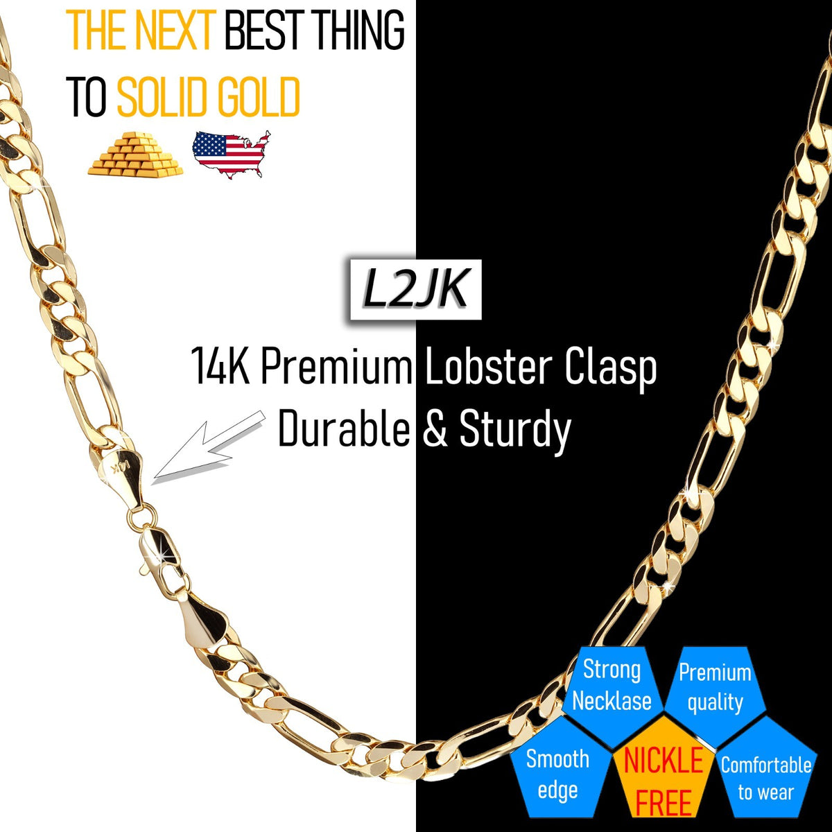 Figaro Chain Necklace Link 4mm to 12mm - 30" 14k Gold Men Jewelry