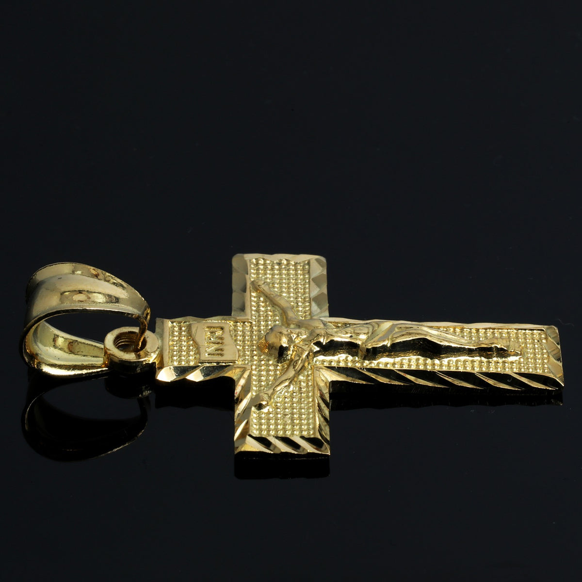 Inri Jesus Cross Charm Pendant 14k Gold 5mm 20" Cuban Choker Chain