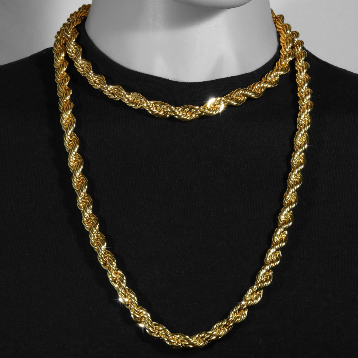 Rope Chain Necklace 10mm 18" + 30" Set 14k Gold Men's Jewelry