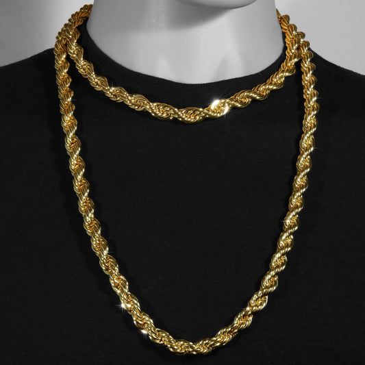Rope Chain Necklace 10mm 18" + 30" Set 14k Gold Men's Jewelry